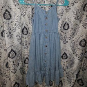 Knee-length, Spaghetti Strap Denim Button Down Dress
